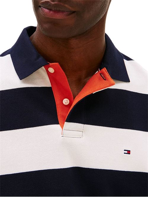 Polo uomo a righe bianco/blu in cotone Tommy Hilfiger | MW0MW390450A5